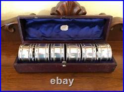 Fine Continental Antique Silver Set Of 6 Etched Napkin Rings In Casket Box