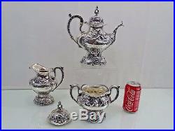 Fine Reed & Barton Sterling Les Six Fleurs Tea / Coffee Set Art Nouveau Antique