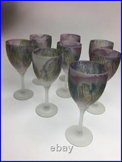 Fine Set of 8 REUVEN 7 ART NOUVEAU Wine or Water Art Glass Stemware