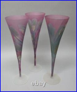 Fine Set of Seven Large REUVEN 11 ART NOUVEAU Champagne Art Glass Stemware
