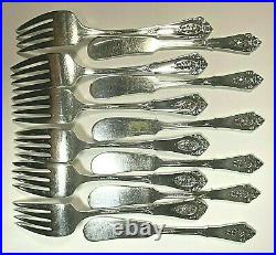 Five (5) Piece Set Wallace Rose Point Sterling Silver Flatware Service for 6