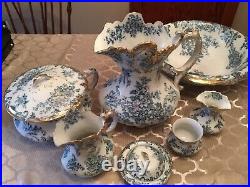 Flow Blue Art Nouveau Wood and Sons Royal Semi Porcelain Wash Set RaRE 1900 7pc