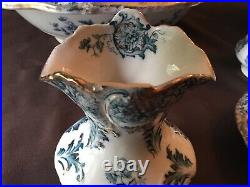 Flow Blue Art Nouveau Wood and Sons Royal Semi Porcelain Wash Set RaRE 1900 7pc