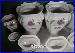 French Antique Set of 6 Porcelain Canisters Art Nouveau ORNATE PURPLE VIOLETS