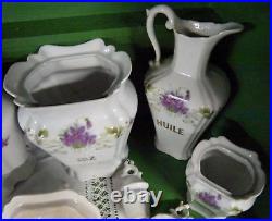 French Antique Set of 6 Porcelain Canisters Art Nouveau ORNATE PURPLE VIOLETS