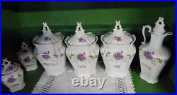 French Antique Set of 6 Porcelain Canisters Art Nouveau ORNATE PURPLE VIOLETS