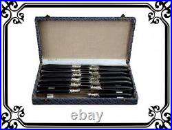 French Art Nouveau Set of 12 Silver Plated & Ebony Wood Knives Dinner