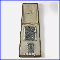 French Art Nouveau Silver Cigarette Case and Vesta Case Set
