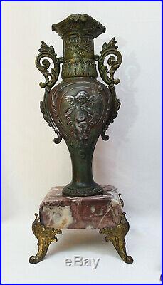 French Clock Set Art Nouveau Heavy Marble Statue Cherubs Movement Japy Freres