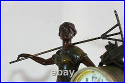 French Clock Set Art Nouveau Heavy Red Marble Statue Harvest