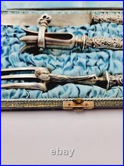 French Sterling Silver Craving Set Depose Art Nouveau