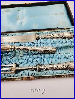 French Sterling Silver Craving Set Depose Art Nouveau