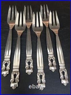 GEORG JENSEN A Set Of 6 Sterling Silver Pastry Fork Set Acorn Pattern