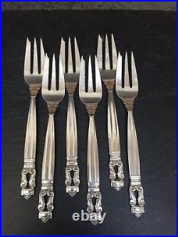 GEORG JENSEN A Set Of 6 Sterling Silver Pastry Fork Set Acorn Pattern