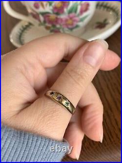 GYPSY Set Art Nouveau 3 Stone 8k Gold Ring Stacker Antique Stars Sapphire Ruby