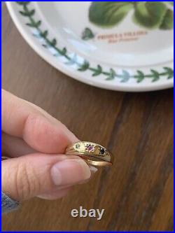 GYPSY Set Art Nouveau 3 Stone 8k Gold Ring Stacker Antique Stars Sapphire Ruby