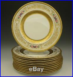 George Jones Crescent Heavy Gold Encrusted Set Of 12 Dinner Plates 10.5 Antique