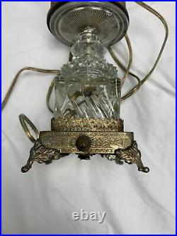 Glass Prism Crystal Chandelier Brass Cast Table Lamp Set Art Deco Nouveau