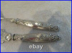 Gorgeous 1900 french sterling silver & silverplated fish serving set art nouveau