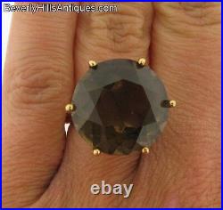 Gorgeous Antique Art Nouveau 18k Gold Ring Set With a Diamond Cut 10 Carat Topaz