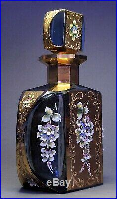 Gorgeous Antique Czech Bohemian Art Glass Decanter/ Carafe Set Blue Gray Glass G