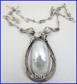 Gorgeous Art Nouveau Style Sterling Silver Mother of Pearl Necklace