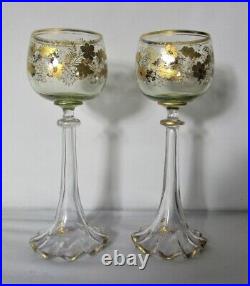 Gorgeous Set of 9 MOSER ART NOUVEAU Gold & Silver Champagne Glasses c. 1900