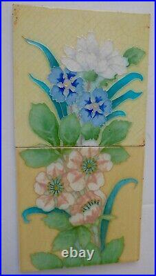 ° Gorgeous set 2 Flower Bouquet Art Nouveau Tile Jugendstil Gilardoni Choisy Roi