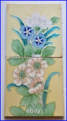 ° Gorgeous set 2 Flower Bouquet Art Nouveau Tile Jugendstil Gilardoni Choisy Roi