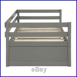 Gray Wood Daybed Twin Size Bed Frame with Trundle Frame Set Matress Fountdation