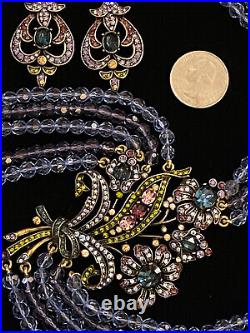 HEIDI DAUS LOT Art Deco Nouveau 3 Pieces Necklace Earrings Bracelet Blue Set