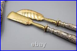 Hand Hammered Floral Art Nouveau Serving Set Silver & Gold Gilt, Hand Chased 4pc