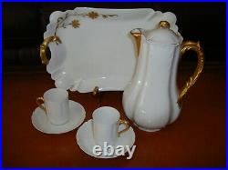 Haviland Limoges Chocolate /coffee /tea Set, Pot 2 Cups/saucers Tray White &gold