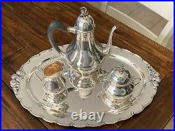 Heavy Tiffany & Co Rose 5-pc Sterling Silver Tea Set And Sterling Tiffany Tray