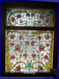 Huge, Vintage, Stained Glass Window Set Art Nouveau Style 59 W x 52 H