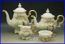 Hutschenreuther Porcelain 1965 Roses Teapot Coffee Pot Set Hand Painted Signed