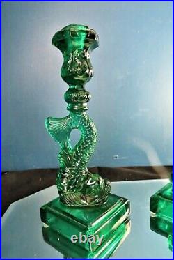 Imperial Glass Mma Metropolitan Museum Of Art Koi Fish Green Candlesticks Set 2
