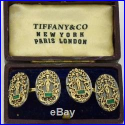 Important antique Art-Nouveau Tiffany&Co 18k gold, Silver&Emeralds cufflinks set