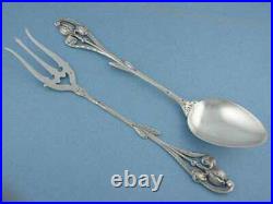 Incredible 800 Silver Serving Fork & Spoon Set ART NOUVEAU floral Iris