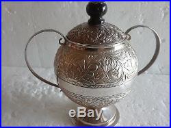 Indian Asian Sterling Silver Tea Coffee 7 Pcs Lids Repousse Hand Wrought Set 925
