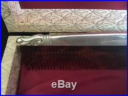 International Royal Danish Sterling Silver Mirror & Brush Set Vanity Dresser Box