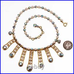 JULIANA Art Nouveau Necklace Earrings SET Moon Stone Gold Rhinestone Festoon