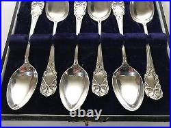 James Dixon & Sons Cased Set of Six Sterling Silver Art Nouveau Tea Spoons 1901