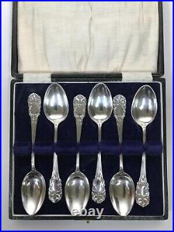 James Dixon & Sons Cased Set of Six Sterling Silver Art Nouveau Tea Spoons 1901