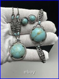 Jugendstil Nouveau Necklace Bracelet Earrings Set Sterling Czech Art Glass