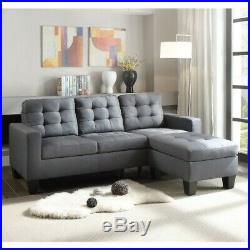 L-Shape Gray Linen Earsom Sectional Sofa Set reversible ottoman Transitional
