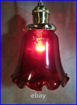 Lamp Shades Ruby Red Set of 5 Crimped Edge Optic Glass Vintage VG