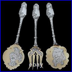 Lapeyre French Sterling Silver 18k Gold Dessert Set, Poppy, Art Nouveau