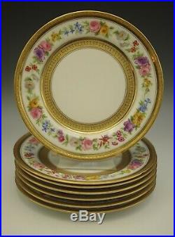Limoges Ovington Bros Antique Set Of 7 Salad Plates Heavy Gold Flowers Antique