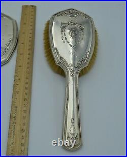 Lovely Art Nouveau Victorian Webster Co Sterling Silver Hand Mirror & Brush Set